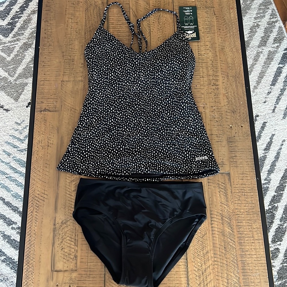 Roots Black and White Polka Dot One Piece Swimsuit